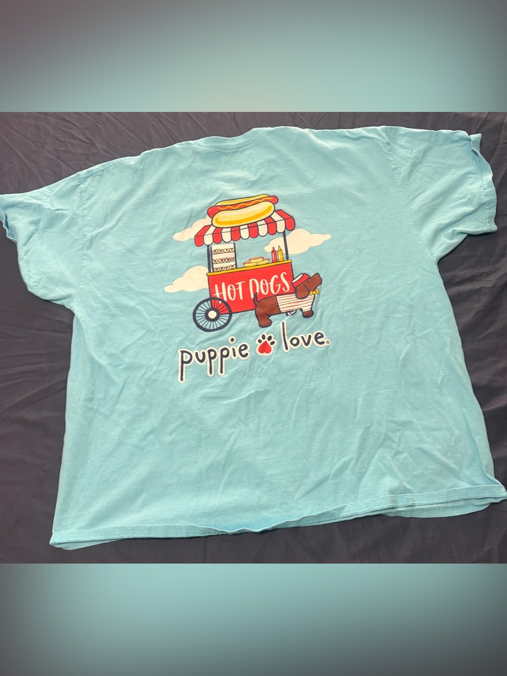 Puppie Love Hot Dogs Graphic Dog Tee - Light Blue